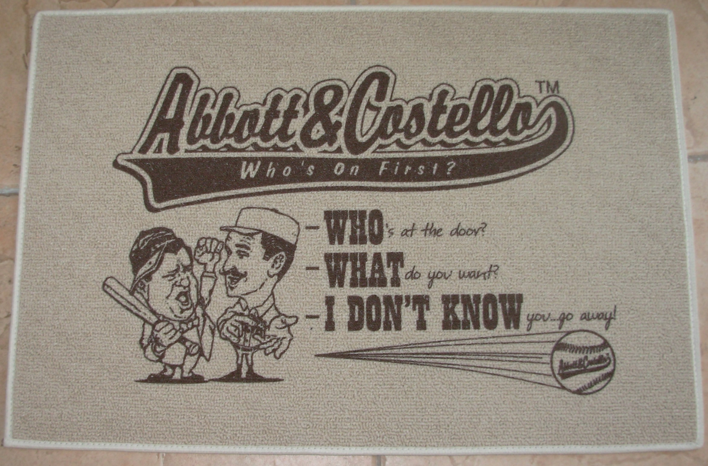 Abbott & Costello Who's On First? Door Mat - Click Image to Close